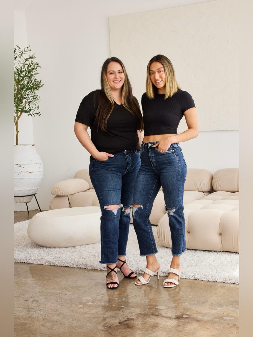 RFM Crop Dylan Full Size Tummy Control Distressed High Waist Raw Hem Jeans